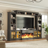 98" Farmhouse TV Stand with 36" Electric Fireplace, Large Entertainment Center