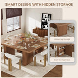 70.8" Dining Table for 6 8 10, Modern Dining Room Table with Storage, Wood Kitchen Table with Fluted Legs, Dinner