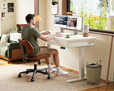 L Shaped Electric Standing Desk with Wooden Drawers, 55 Inch Height Adjustable Corner
