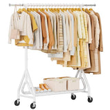 JIEJIERUI Heavy Duty Clothes Rack, Metal Clothing Rack Load 450 LBS, Rolling Coat Racks for Hanging Clothes with Lockable Wheels, White