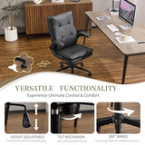 VINGLI Comfy Black Leather Office Desk Chair, Ergonomic High-Back Support Computer Gaming Chair with/No Wheels, Dual-Base