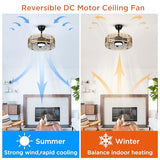 TALOYA 20 Inch Caged Ceiling Fans with Lights Chandelier Remote Control Flush Mount Low Profile for Bedroom Living Room Patio,Reversible, Oak
