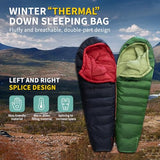 BUERTS Down Sleeping Bag for Adult Backpacking Trips, 620FP, Cold Weather Sleeping Bag, 20°F, 40°F, 60°F. Mummy-Style for Hiking, Camping, and Mountaineering. Compact (10℉ to 23℉, Green)