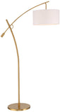 Possini Euro Design Raymond Modern Arc Floor Lamp 69" Tall Warm Gold Metal Adjustable Boom Arm White Linen Drum Shade Decor for Living Room Reading House Bedroom Home Office House