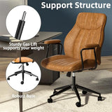 Bananister Brown Leather Office Desk Chair with Wheels and Arms, Height Adjustable, Vintage, Mid Century Modern Style