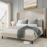 Jocisland King Bed Frame Velvet Upholstered Wingback Headboard, Off-White