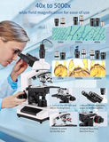 Microscopes for Adults WF10x and WF25x eyepieces Compound Microscope with Microscope Slides