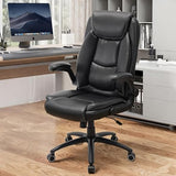 MALOL Ergonomic PU Leather Office Chair with Flip-Up Armrests & Reclining Backrest, 300lbs, Brown, Black