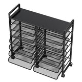 Simple Trending Rolling File Storage Cart, 15-Tier Metal Desk File Organizer with 14 Mesh Sliding Trays