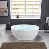 WOODBRIDGE 55" Acrylic Freestanding Bathtub Contemporary Soaking White Tub with Brushed Nickel Overflow and Drain,BTA1418 -B/N-Drain &O