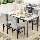 Dining Table Set for 4, Faux Marble Small Kitchen Table Chairs Set of 4 with Luxurious Button Tufted Dinner