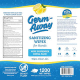 Hand Wipes, 1200 CT Refill Roll for Dispensers, Lemon Scent, Sanitizing Wipes with Moisturizing Aloe Vera