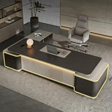 71 inch Modern L Shaped Black Executive Desk with Drawers