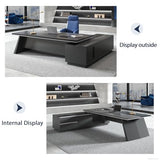 L-Shaped Black Executive Desk with Drawers, Large Modern Office Desk with Storage Cabinets