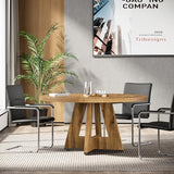 Tribesigns 47-Inch Round Conference Table for 4-6 People, Wooden Meeting Room Table with Thicken Tabletop and Wood Base (Wood)