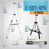 Art Supply 66" Silver Metal Tripod Easel Display (4 Pack) - Adjustable 18"- 5.5', Holds 36" Canvas - Floor/Tabletop Easel Stand