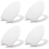 Mayfair Linden Slow Close Toilet Seat, Non Slip Heavy Duty Wood, Easy Install, Made in USA, Elongated, White, 4 Pack