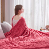 NEWCOSPLAY Super Soft King Blanket Coral Pink Love Premium Silky Flannel Fleece 3D Heart Checkered Lightweight Bed Blanket All Season Use (Coral Pink Love, King(90"x110"))
