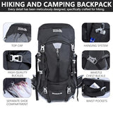 MIVENTO 50L Hiking Backpack - Water-Resistant Nylon Bag with Flap Top, Camping Travel Backpack for Men Women (Black)