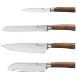 kangdelun Ultra Sharp 4-Piece Chef Knife Set, 50Cr15MoV High-Carbon Stainless Steel, Torrefied Brown Ash Wood Handles, Magnetic Gift Box