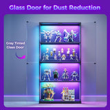 AODK 2-Pack Display Cabinet with Glass Doors, RGB Light Display Glass Case, 4-Tier Storage Cabinet Display Shelf for Showcase, Black Curio Cabinet for Collectibles