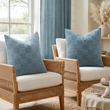 a moment Set of 2 Decorative Linen Throw Pillow Covers,Large Grid Textured Neutral Boho Farmhouse Cushion Covers,Soft Aesthetic Pillowcases for Couch Sofa Living Room Home Decor,18x18 Inch,Blue