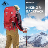 MIVENTO 50L Hiking Backpack - Water-Resistant Nylon Bag with Flap Top, Camping Travel Backpack for Men Women (Red)