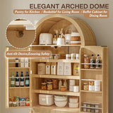 OFIKA 71" Arched Kitchen Pantry Cabinet, Fluted Wood Storage with 3 Adjustable Shelves & 6 Door Shelves