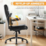 MALOL Ergonomic PU Leather Office Chair with Flip-Up Armrests & Reclining Backrest, 300lbs, Brown, Black