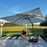 PURPLE LEAF 10 Feet Patio Umbrella with Base Outdoor Cantilever Solar Powered LED Swivel Square Umbrella,  White