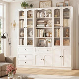 Cyclysio White Bookcase Set with 8 Doors & 3-Tier Open Shelves – 80” Tall Bookcase with 4 Drawers