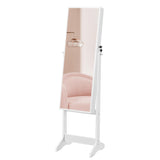 SONGMICS Mirror Jewelry Cabinet Armoire, Standing Full-Length Mirror, Lockable Jewelry Organizer, Gift Idea, White Surface and Black Lining UJJC69WT