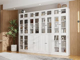 Tall Wooden Bookshelf, White 7 Tier Book Shelf, Bookcase with Glass Doors and Shelves