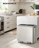 Trash Can, 2 x 8 Gallon (2 x 30 L) Garbage Can for Kitchen, with 15 Trash Bags, 2 Compartments