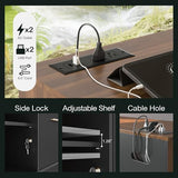 4 Drawer File Cabinet, Wood Filing Cabinet for Home Office with Lock, Power Strip, Storage Shelves