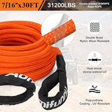 Aomifunny 7/16" x 30ft UHMWPE Tow Rope, 31,200 Lbs Break Strength, Heavy Duty Tow Strap Recovery Kit for ATV, UTV, SUV, Cars（Orange）