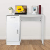 Oumefar Compact Computer Desk with Drawer and Storage Door (White)