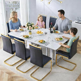 MEMUY 79" Dining Table Set for 8, White Gloss Kitchen Table with 8 PU Chairs, Marble Decals Kitchen Table