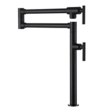 Pot Filler Faucet for Kitchen Sink, Deck Mount Pot Faucets Over Stove, Solid Brass Folding Pot Filler, Matte Black Kitchen Faucet with Double Joint Swing Arms