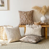 a moment Boho Throw Pillow Covers Set of 2,Striped Decorative Rustic Farmhouse Pillow Cases,Aesthetic Modern Home Decor Couch Cushion Covers for Bed Sofa Living Room 26"X26"Dark Brown