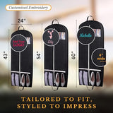 Personalized Garment bag for Hanging Clothes and Travel- Custom Black Suit Bags for Closet Storage with 2 Mesh Pockets for Men & Women - Ideal for Wedding Dress Garment Bag Storage with Carry Handle