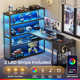 57 Inch L Shaped Gaming Computer Desk with Larger Open Cabinet, Reverisble Office Desk with Power Outlets