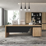SAINTCY L-Shaped Executive Desk, Retractable Office Desk with Drawers