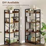 Rolanstar Bookshelf 4 Tiers with 4 Hooks, Triple Bookcase with Open Display Shelves, Industrial Wide Bookshelf