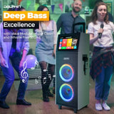 Dolphin Karaoke Box 2100R Rechargeable Portable Karaoke Machine – 2 Wireless Mics, 14" Touchscreen, Dual 10" Speakers, Voice Modulation, Bluetooth, USB, TF, FM, AUX, LED Lights PA System Sing & Stream