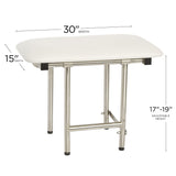 Seachrome 30" x 15" White Padded Cushion Folding Wall Mount Bench Shower Seat with Legs, ADA Compliant