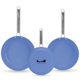 MsMk Blue 8" + 9.5" + 11" Ceramic Non Stick Frying Pans Sets, PFOA Free Non-Toxic, Scratch-resistant, Oven-Safe, Induction Ready, Compatible with All Cooktops
