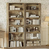 IRONCK Bookshelves and Bookcases Set of 2 Floor Standing 6 Tiers Display Storage Shelves 70 in Tall Bookcase, Bed Room
