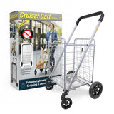 Foldable Shopping Cart with Wheels & Brake System - Heavy Duty Collapsible Utility Cart for Groceries & Laundry