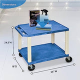 Luxor WT26BU 26"H AV Cart - Two Shelves - Putty Legs, 4" Silent-Roll, Full-Swivel Heavy-Duty Casters,